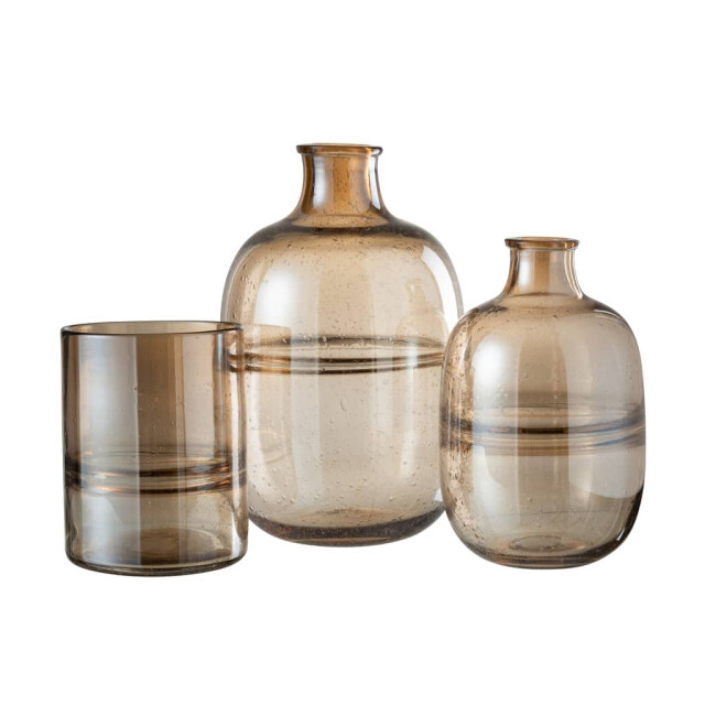 J-Line Vaas rond ribbel glas large amber 23322 large