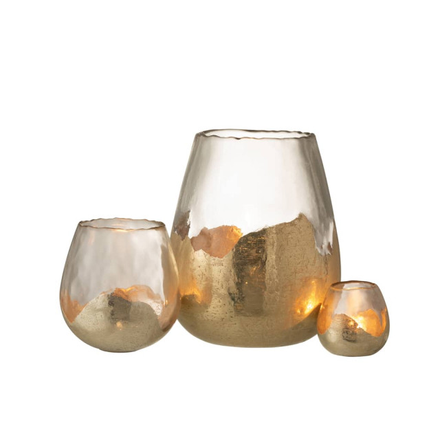 J-Line Theelichthouder rond glas goud large zoe 7517 large