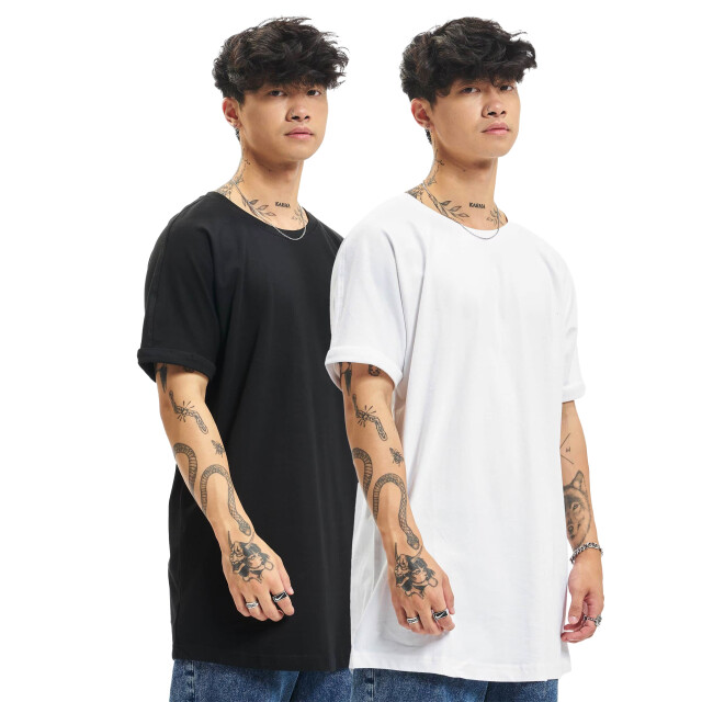 Urban Classics Heren shaped turn up lang t-shirt (set van 2) UTTN1077_blackwhite large