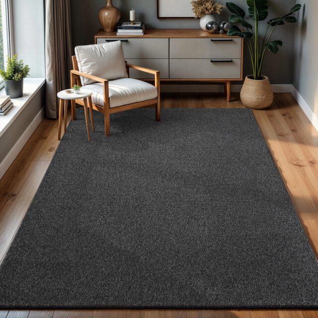 Muratap Lora plus laagpolig effen vloerkleed geweven design antraciet- 120x170 cm 3068430 large