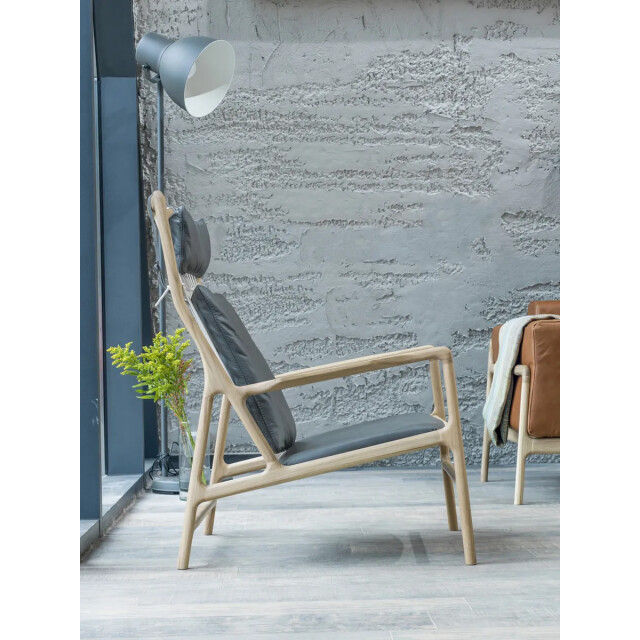 Gazzda Dedo lounge chair whitewash eiken dakar leather grey zitting 2333103 large