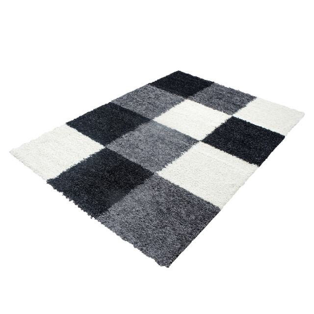 Muratap Basic shaggy geblokt vloerkleed zwart / wit hoogpolig- 80x250 cm 1128588 large