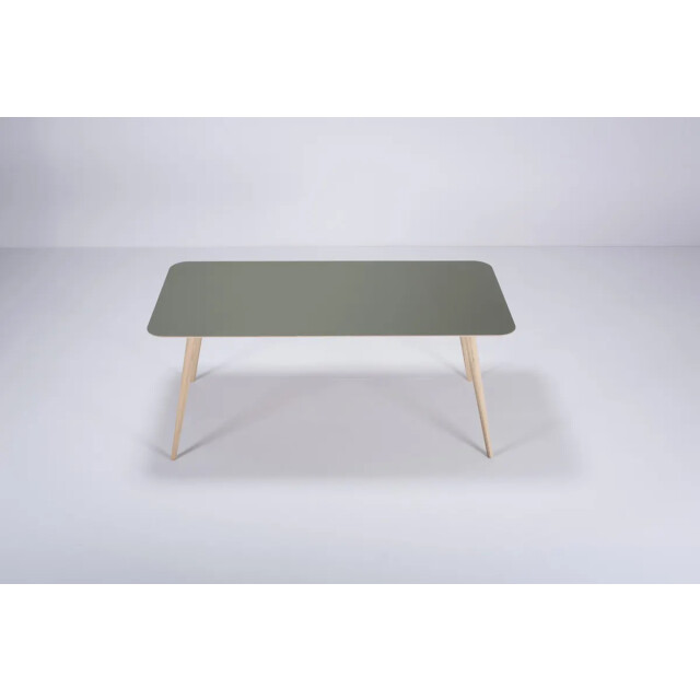 Gazzda Stafa table houten eettafel whitewash met linoleum tafelblad dark olive 180 2333119 large