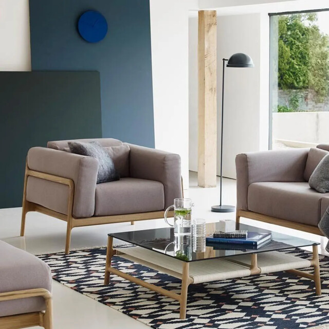 Gazzda Fawn coffee table houten salontafel whitewash met glazen tafelblad grey 90 x 90 cm 2027977 large