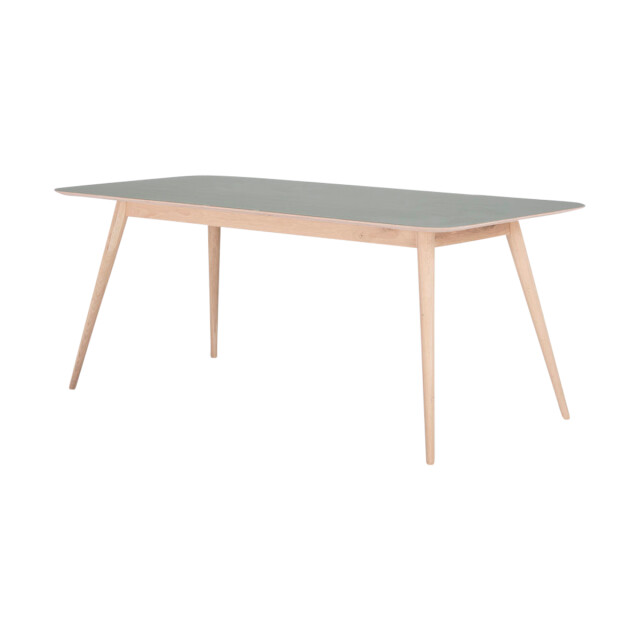 Gazzda Stafa table houten eettafel whitewash met linoleum tafelblad dark olive 140 2333121 large
