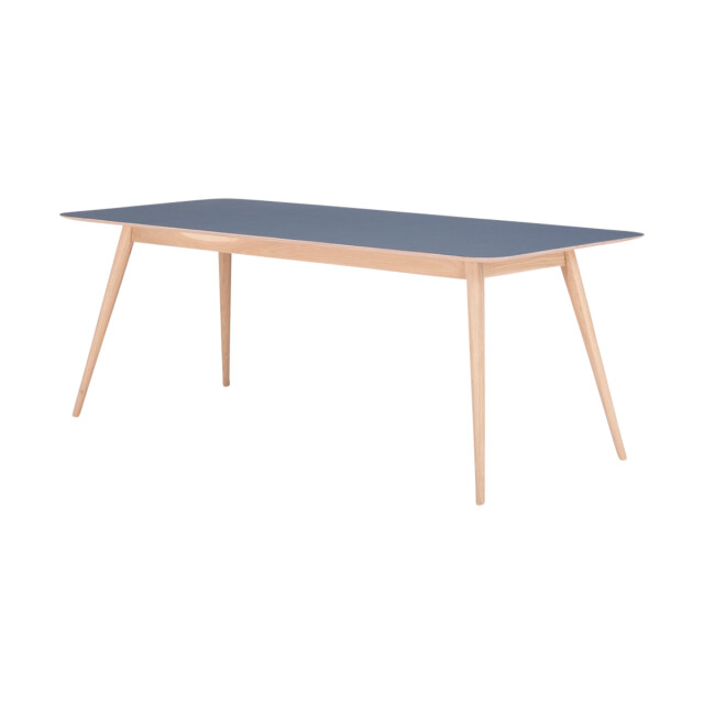 Gazzda Stafa table houten eettafel whitewash met linoleum tafelblad smokey blue 200 2333122 large