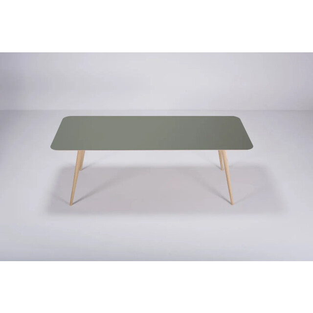 Gazzda Stafa table houten eettafel whitewash met linoleum tafelblad dark olive 220 2333117 large