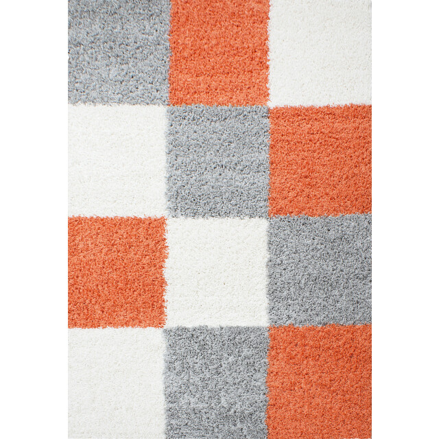 Muratap Basic shaggy geblokt vloerkleed oranje / grijs hoogpolig- 80x250 1128563 large