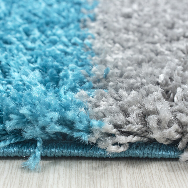 Muratap Basic shaggy geblokt vloerkleed turquoise / wit hoogpolig- 60x110 1128559 large
