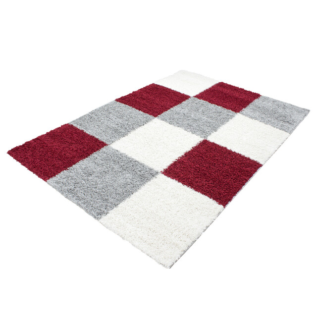 Muratap Basic shaggy geblokt vloerkleed rood / grijs hoogpolig- 60x110 cm 1128572 large