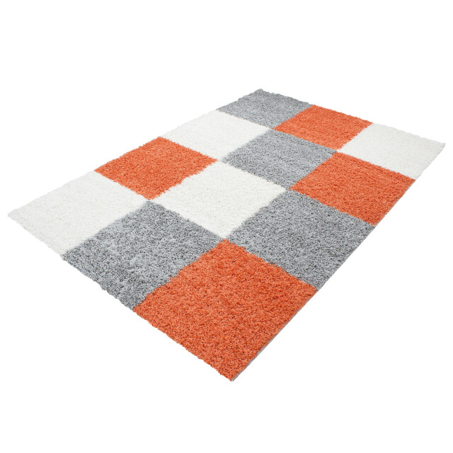 Muratap Basic shaggy geblokt vloerkleed oranje / grijs hoogpolig- 80x250 1128563 large