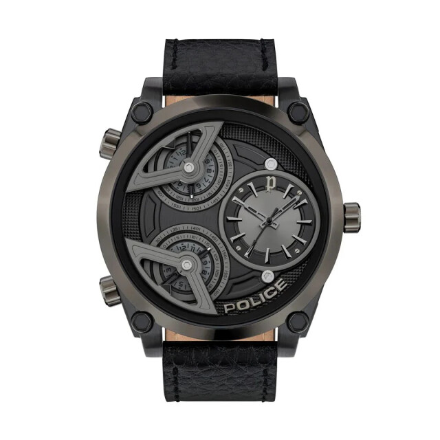 Police Politiewatch lederen horloge met 50mm dial Politiewatch Zwart Lederen Horloge large