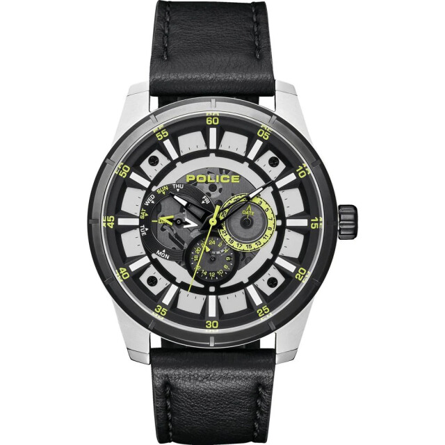 Police Leren horloge met datumaanduiding 48mm Police Zwart Leren Horloge large