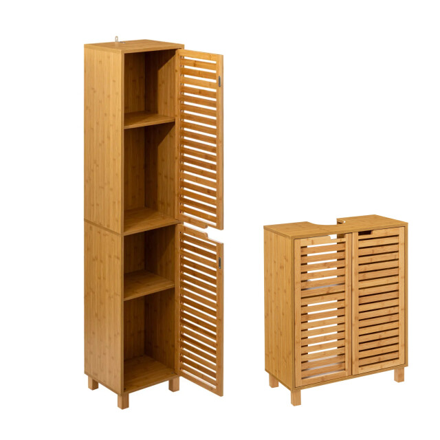 4goodz Badkamerset sicela bamboe wastafelonderkast en badkamerkast - 3049074 large