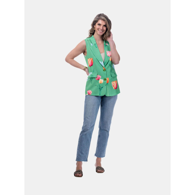Mucho Gusto ® gilet zanè groen tulpenprint MUCHO GUSTO® Gilet Zanè Groen Tulpenprint large