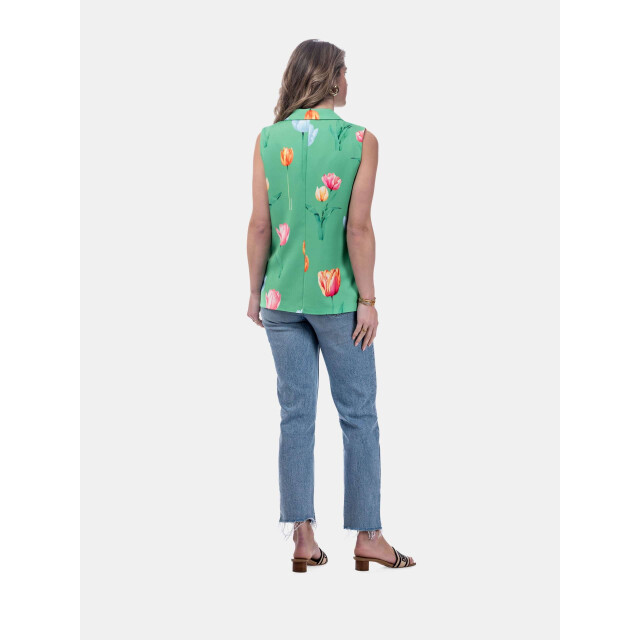 Mucho Gusto ® gilet zanè groen tulpenprint MUCHO GUSTO® Gilet Zanè Groen Tulpenprint large