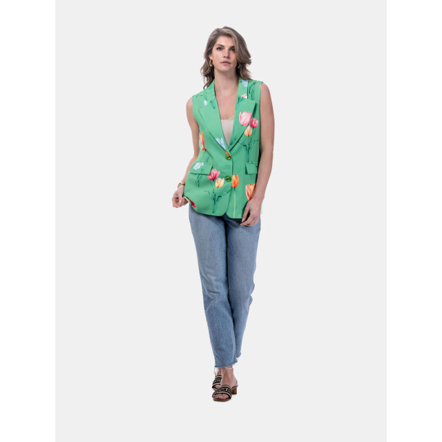 Mucho Gusto ® gilet zanè groen tulpenprint MUCHO GUSTO® Gilet Zanè Groen Tulpenprint large