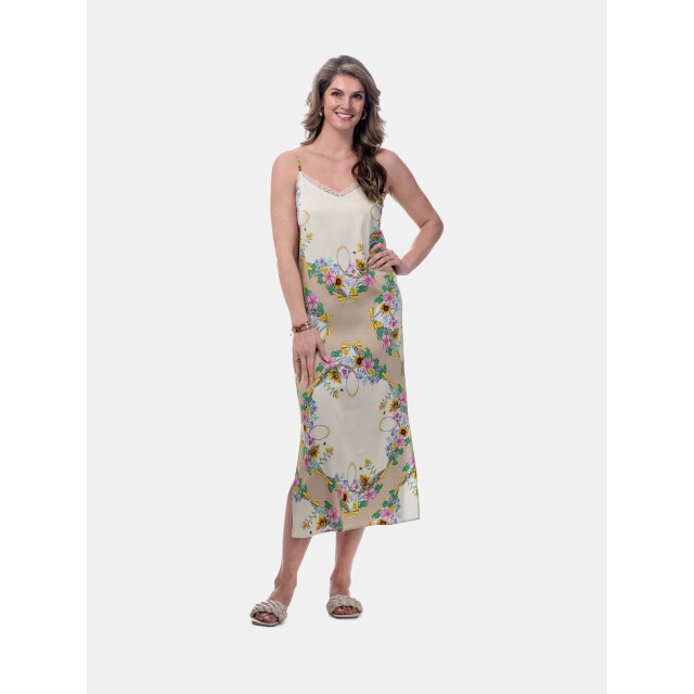 Mucho Gusto ® slipjurk creme bloem luipaardprint MUCHO GUSTO® Slipjurk Creme Bloem Luipaardprint large