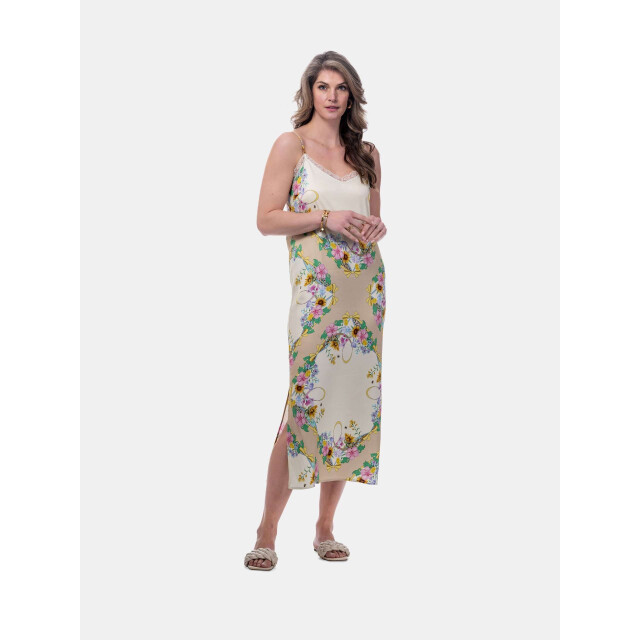 Mucho Gusto ® slipjurk creme bloem luipaardprint MUCHO GUSTO® Slipjurk Creme Bloem Luipaardprint large
