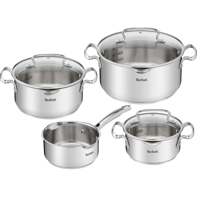 Tefal Duetto+ kookpannenset 4 delig rvs met glazen deksels G719S734K large