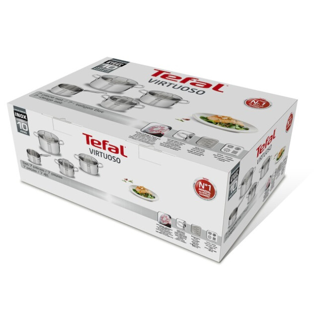Tefal Virtuoso kookpannenset 5 delig rvs met glazen deksels E492SA large
