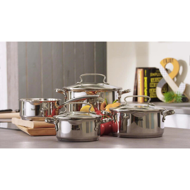 Tefal Duetto+ kookpannenset 4 delig rvs met glazen deksels G719S734K large