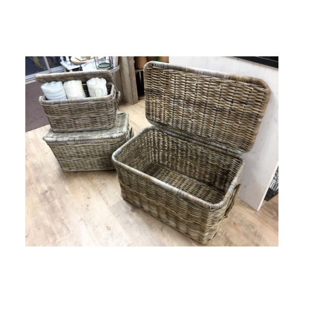 Van der Leeden Opbergmand rotan met deksel m grijs 800008B large