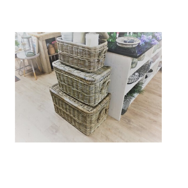 Van der Leeden Opbergmand rotan met deksel m grijs 800008B large