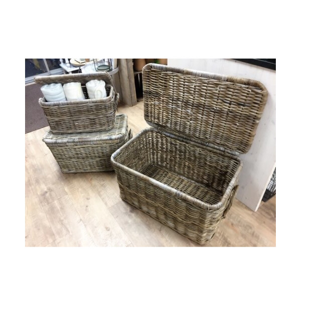 Van der Leeden Opbergmand rotan met deksel s grijs 800008A large