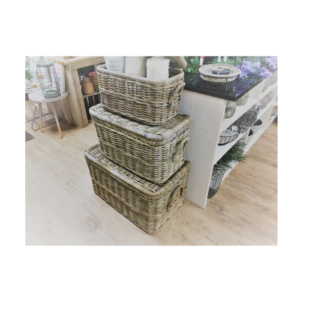 Van der Leeden Opbergmand rotan met deksel s grijs 800008A large