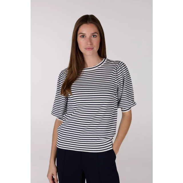 Jansen Amsterdam Kim top k 136 stripe short puffed sleeve offwhite- dark blue K136 large
