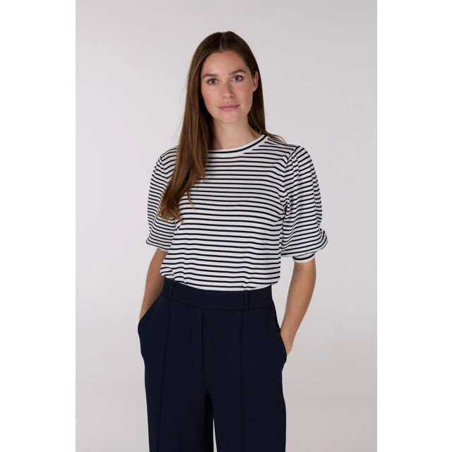 Jansen Amsterdam Kim top k 136 stripe short puffed sleeve offwhite- dark blue K136 large