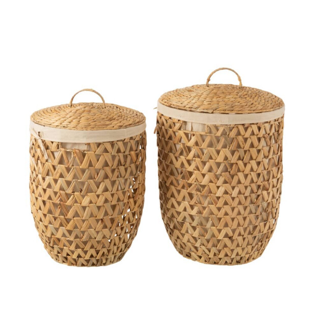 J-Line Wasmanden met deksel waterhyacinth naturel (2-delig) 20898 large