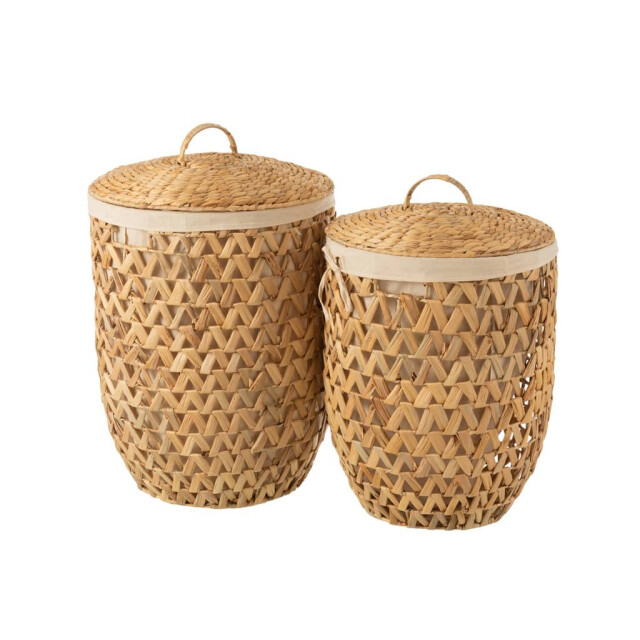 J-Line Wasmanden met deksel waterhyacinth naturel (2-delig) 20898 large