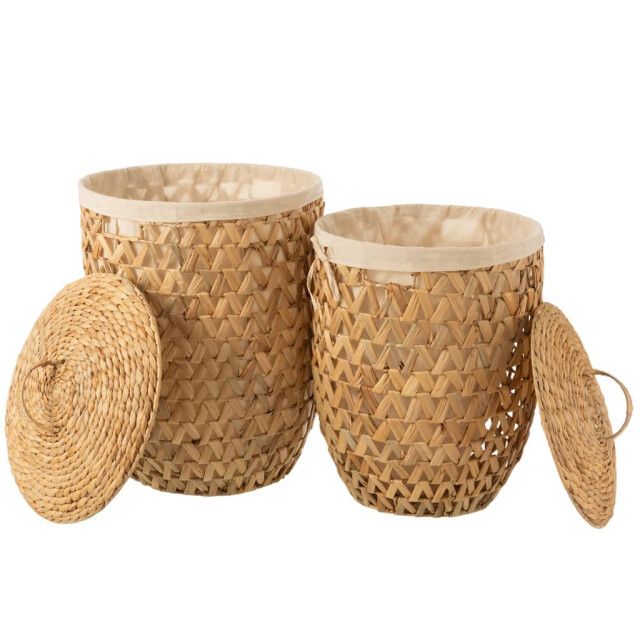 J-Line Wasmanden met deksel waterhyacinth naturel (2-delig) 20898 large