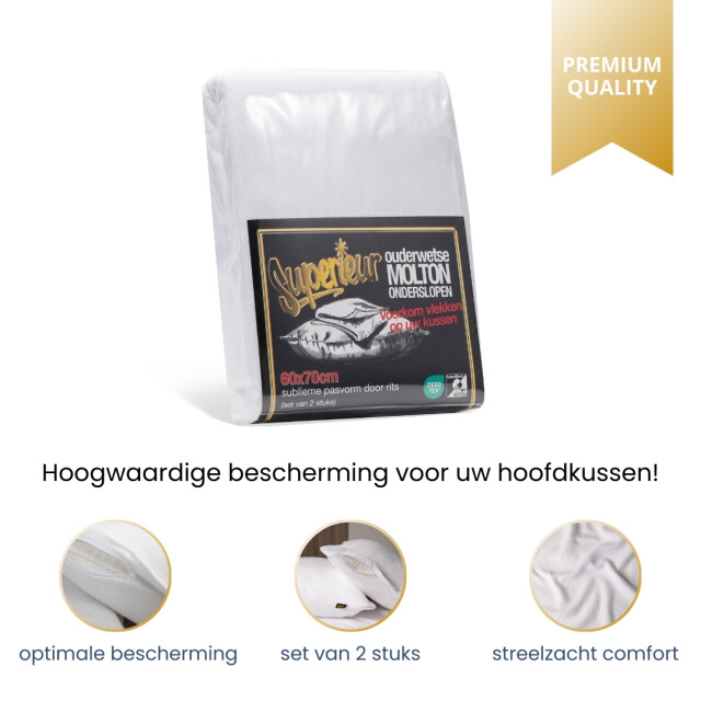 Superieur Molton kussenslopen 60x70cm 2 stuks beschermt uw hoofdkussen 3060154 large
