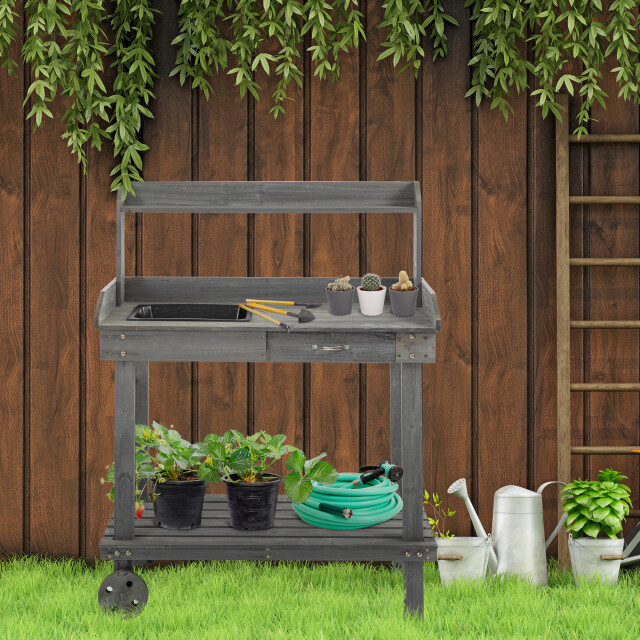 4goodz Houten oppottafel verrijdbaar plantentafel met lade en bak 845-460gy 3071769 large