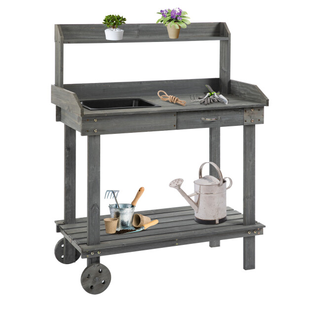 4goodz Houten oppottafel verrijdbaar plantentafel met lade en bak 845-460gy 3071769 large