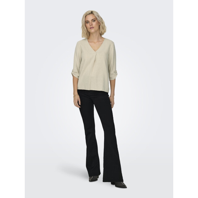 Jacqueline de Yong say 3/4 linen v-neck top wvn dia 15317390 oatmeal 06615.941.0003 large
