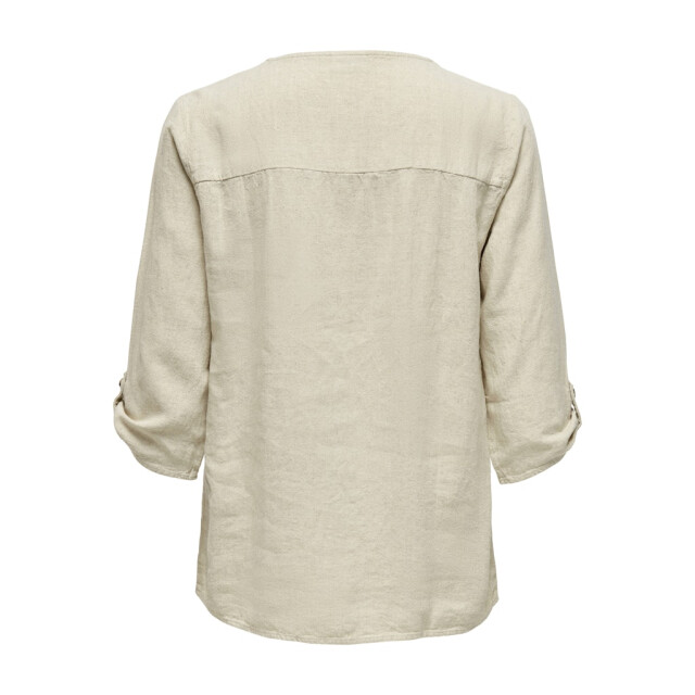 Jacqueline de Yong say 3/4 linen v-neck top wvn dia 15317390 oatmeal 06615.941.0003 large