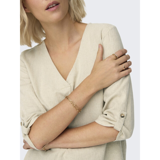 Jacqueline de Yong say 3/4 linen v-neck top wvn dia 15317390 oatmeal 06615.941.0003 large