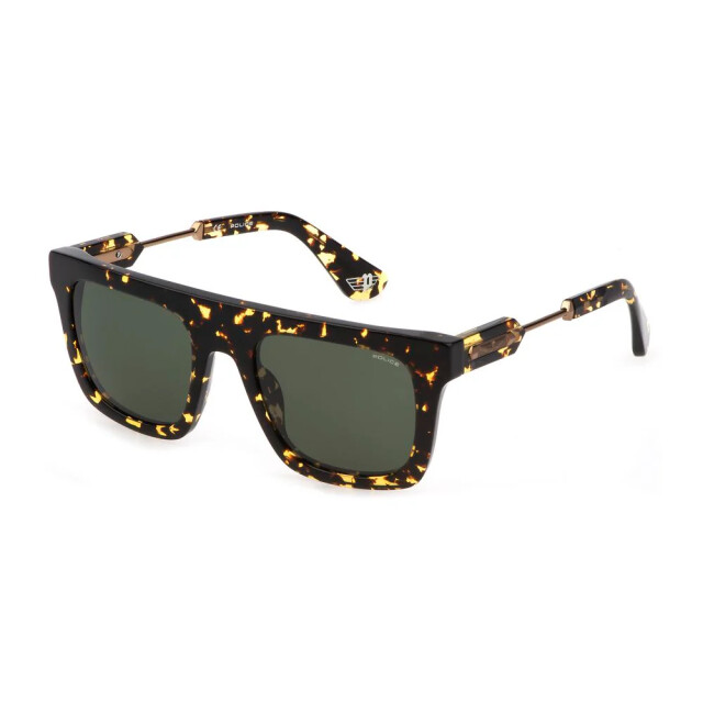 Police Plastic zonnebril met groene glazen en unieke stijl Police Bruine Plastic Zonnebril met Groene Glazen en Unieke Stijl large