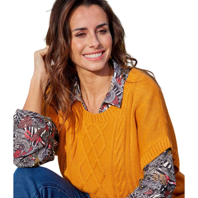 Atlas for Women Dames kabelbrei-jumper UTAF2007_ochre large