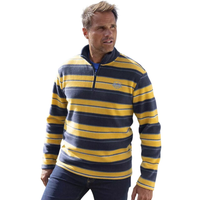 Atlas For Men Heren gestreepte microfleece trui UTAF1991_navyyellow large