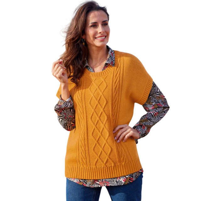 Atlas for Women Dames kabelbrei-jumper UTAF2007_ochre large
