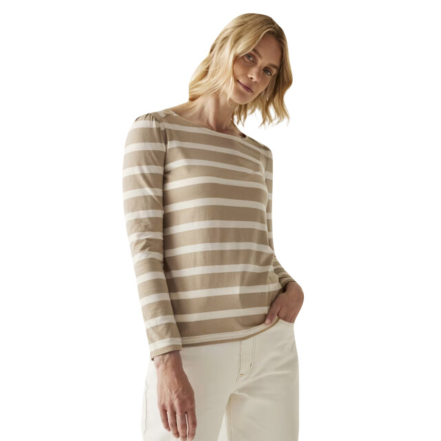 Regatta Dames federica stripe t-shirt met lange mouwen UTRG9454_barleycornlightvanilla large