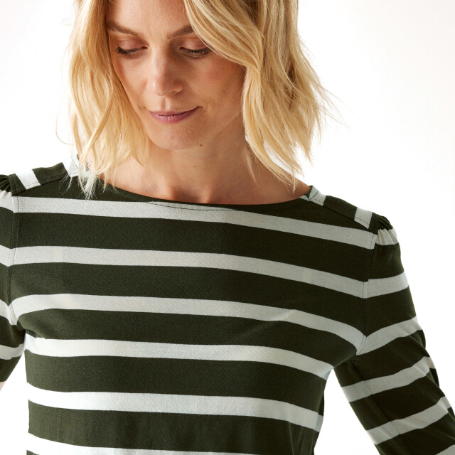Regatta Dames federica stripe t-shirt met lange mouwen UTRG9454_darkkhakilightvanilla large