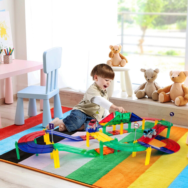 Picasso Tiles Picassotiles magnetische tegels racebaan met led-auto's 50 stuks PTR50 large