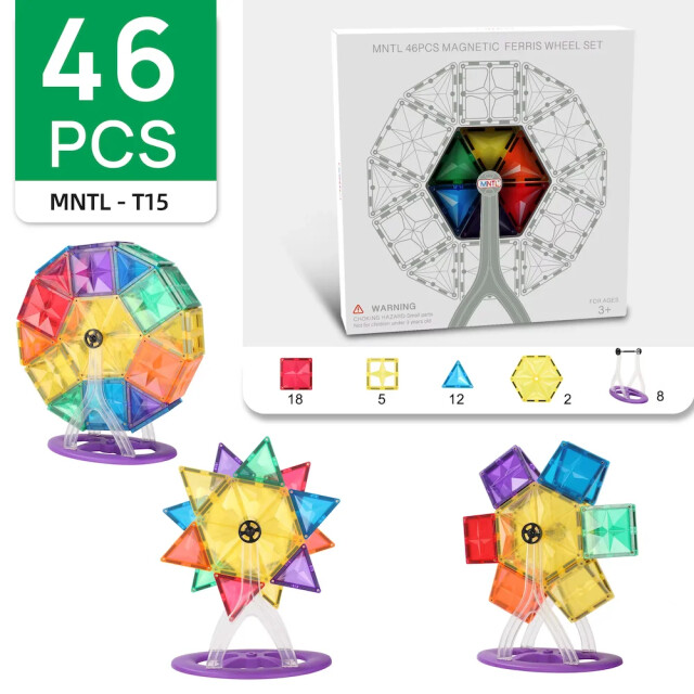 MNTL Magnetische tegels rainbow draaimolen 46 stuks MNTL-T15 large