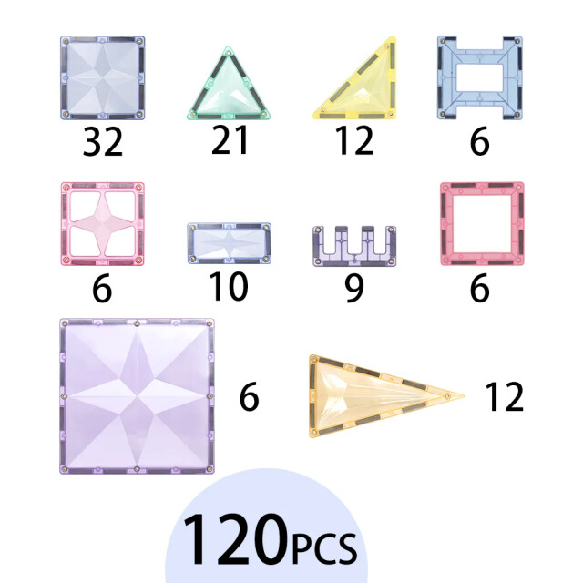 MNTL Magnetic tiles magnetische tegels pastel 120 stuks MNTL-T08 large